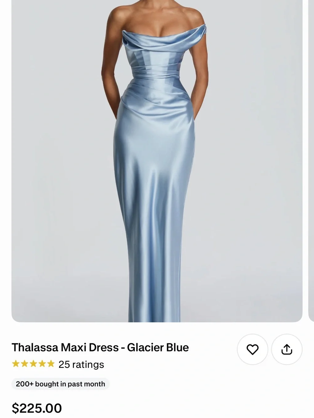 Draped One-Shoulder Satin Gown in Pale Blue - Picture 3 of 3